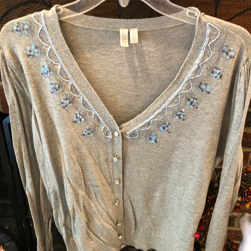 Beautiful sequins and crystal button up sweater